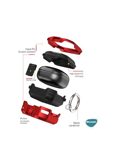 Microsonic Samsung Galaxy Buds 2 Pro Kılıf Darbeye Dayanıklı Sert Koruyucu + Askılık Pembe