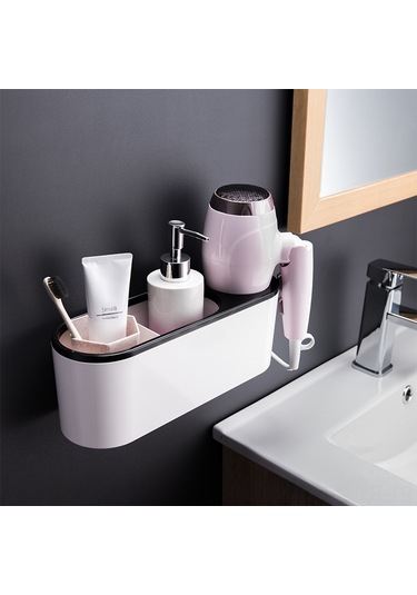 Geeroyoo Duvar Montajlı Banyo Fön Tutucu - Delik Açmadan Kurulabilir Duş Odası Fön Rafı - Gri Renkli实用置物架 Diğer