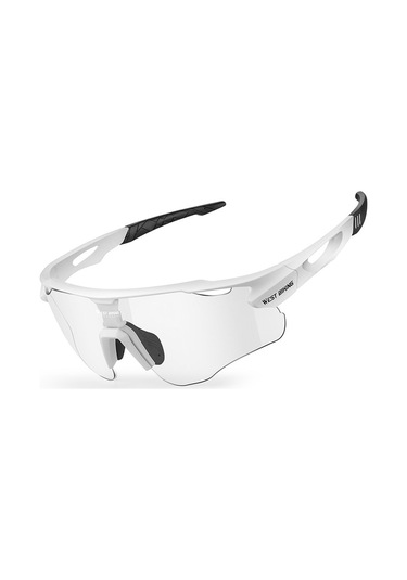 West Bıkıng Yp0703172 Bisiklet Gözlükleri Fotokromik Polarize Renkli Lensli Yol Bisikleti Güneş Gözlüğü - Beyaz Çerçeve Beyaz