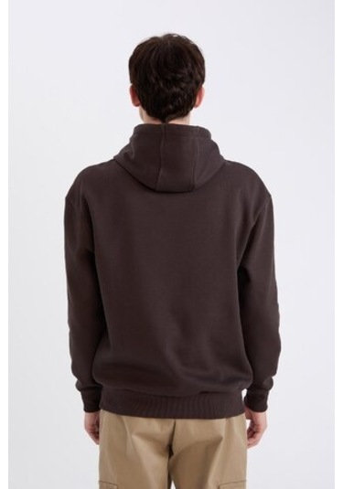 DeFacto Boxy Fit Kapüşonlu Baskılı Sweatshirt D0853AX24AUBN337 Kahve Kahverengi