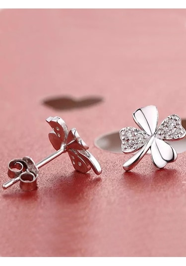 Brezza Lusso Jewelry Gümüş 4 Yaprak Yonca Bayan Gümüş Küpe