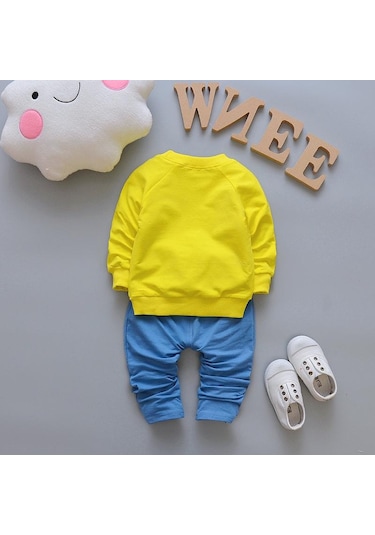 Sarı Çocuk Sonbahar Karikatür Ayı Kucaklama Küçük Sarı Ördek Seti Yeni Rahat Kore Versiyonu Çocuk Erkek Ve Kız Pamuk Iki Parçalı Sarı