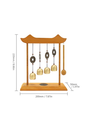 Ranyeek Ev Dekorasyonu Mutfak Züccaciye: Bakır Ve Ahşap Dört Zilli Zil, 220x200x50mm, 100g