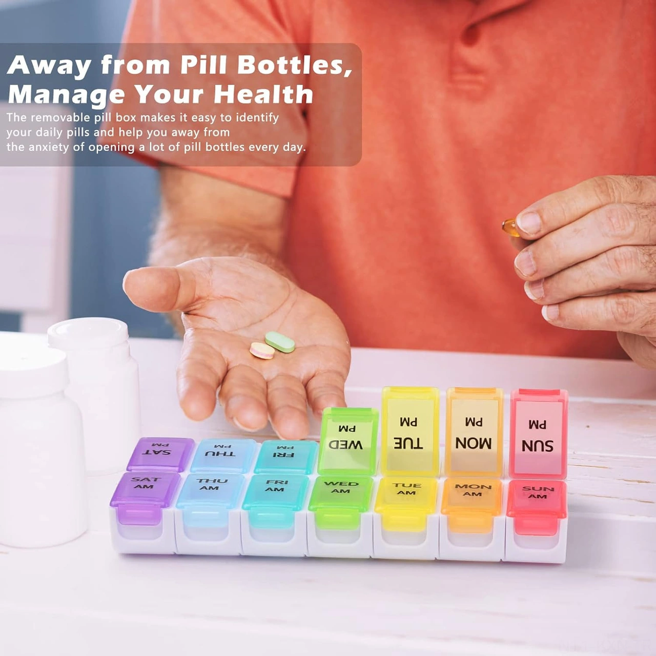 Kosona Haftalık 14 Bölmeli Sağlam İlaç Kutusu - Su Geçirmez Pp Malzeme, Kolay Taşınabilir, Güne Göre Renkli Bölmelerle İlaç Ve Küçük Eşya Saklama Kutusu Beyaz
