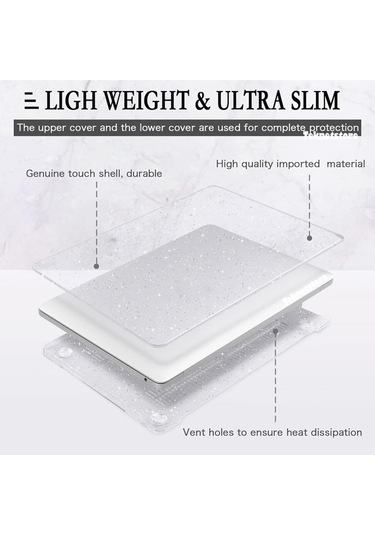 Macbook Air 13.3 Inç M1 Çip Uyumlu A2337 A2179 A1932 Simli Şeffaf Siyah Koruyucu Kılıf Crystal Star Şeffaf