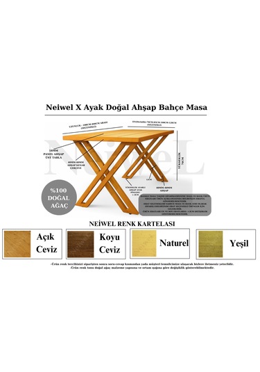 Neiwel Garden Sean Doğal Ahşap Bahçe Masa Ahşap