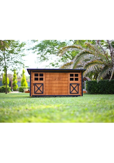 MANDU Ahşap İkiz Köpek Kulübesi (2 yuva tek kulübe) + İsimlik ve