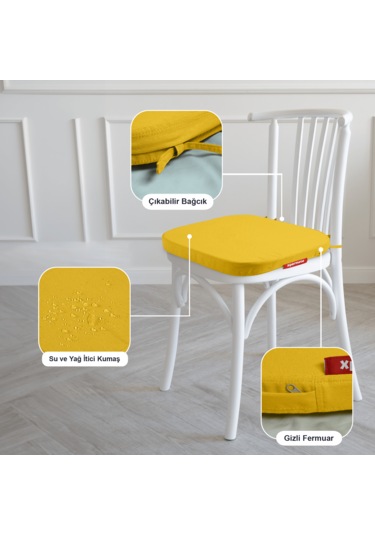 Xpermate 6'lı Standartfit Oval Sandalye Minderi 42x42x5 Sarı