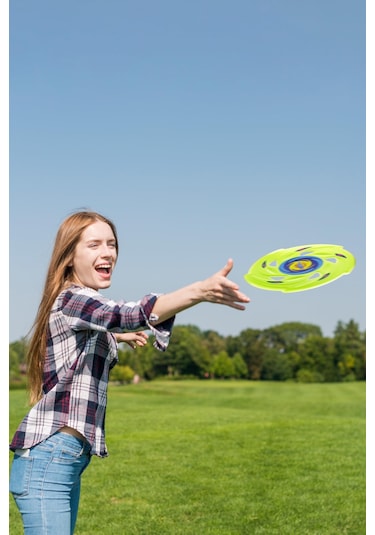 Frisbee Frizbi Fırlatma Diski Disk Atma Oyunu Çocuk Yetişkin Plaj Bahçe Oyuncak 24 cm Neon