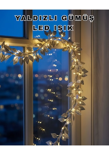 Pilli Gümüş Yaprak Led Işık Ev İçi Ve Yılbaşı Dekor Aydınlatması