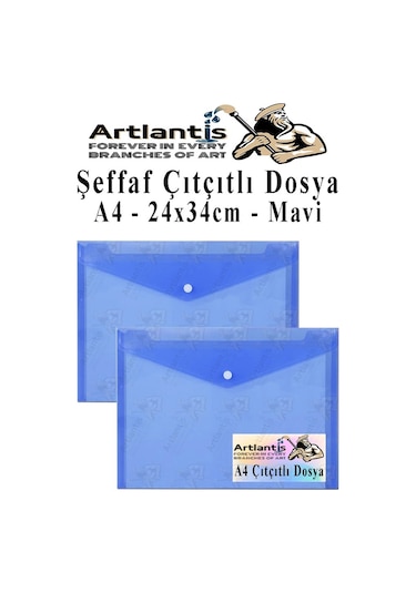 Mavi A4 Çıtçıtlı Dosya Şeffaf Renkli Zarf Dosya 2 Adet Çıt Çıtlı Dosya Su Geçirmez 100 Yaprak Kapasite