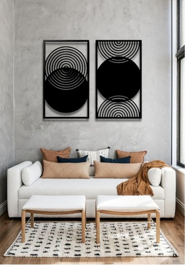 Bohem Stil Modern 2 Li Metal Duvar Dekoru Seti 40 X 75