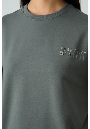 Tommy Life Çağla Basic Pamuklu O Yaka Oversize Lastik Paça Kadın Eşofman Takım - 95287 Çağla