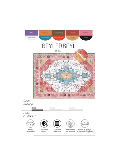 Cool Halı Beylerbeyi By 837 Pembe Halı Etnik Desenli Otantik Ev Salon Halısı Yıkanabilir Şönil Halı