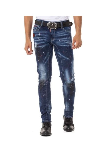 Cd783 Püskürtme Boya Detaylı Erkek Jean Pantolon Blue