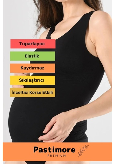 Özel Üretim Esnek Rahat Dayanıklı V Yaka Kadın Kalın Askılı Hamile Atlet Siyah