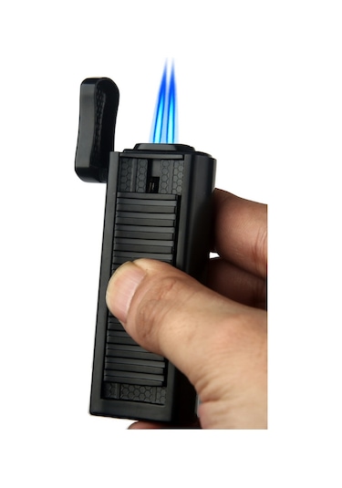 Quantoro Çift Torch Pürmüz Siyah Metal Puro Çakmağı - Trz1139