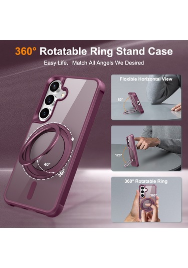 Samsung Galaxy S25 / S24 Kılıfı Magsafe Döndürülebilir Halka Ayaklı Tpu + Pc Telefon Kılıfı İle Uyumlu Kırmızı