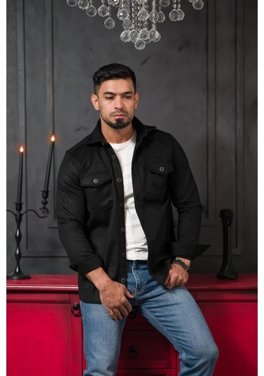 Advante Slimfit Çift Kapak Cepli Astarsız Kaşe Gömlek Siyah