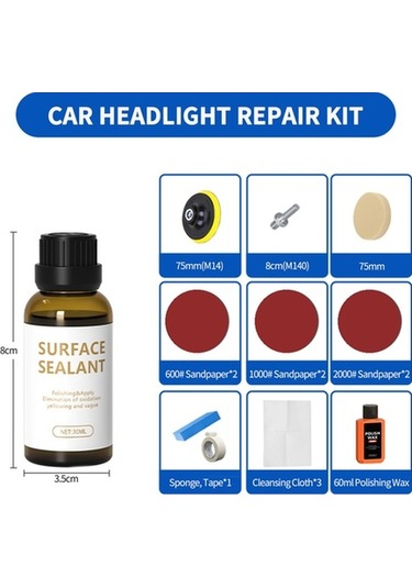 Fortunelane Arac Farı Yenileme Seti - Çizik Tamiri, Sararma Çözücü - Parlaklık Artırır