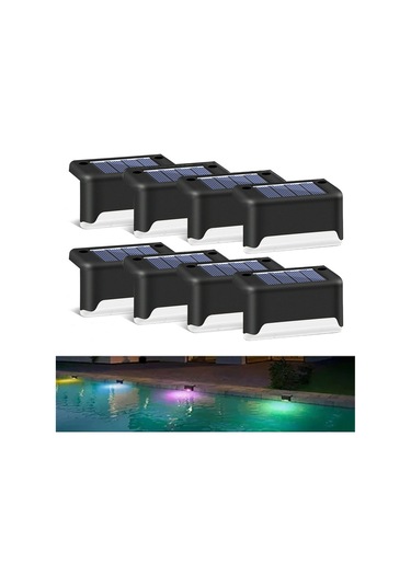 Geeksen Güneş Enerjili Havuz Ve Bahçe Aydınlatma Led'leri - 8 Adet Renk Değiştiren Su Geçirmez Basamak Lambası Siyah