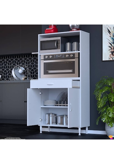 Modilayn Vio Fırın Dolabı 75x163,4x32.5 Cm Çekmeceli Kapaklı Mini/midi Mikrodalga Mutfak Dolabı Beyaz