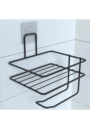 Zmc Bilişim Kendiliğinden Yapışkanlı Tuvalet Kağıdı Tutacağı Ve Yedek Raf - Siyah Modern Metal Tasarım Çok Renkli