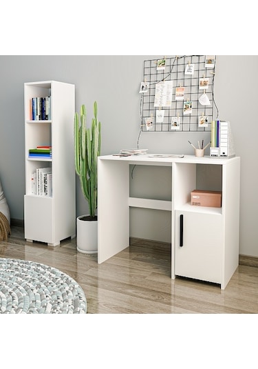 Çalışma Masası Ve Kitaplık Set Kutay Beyaz