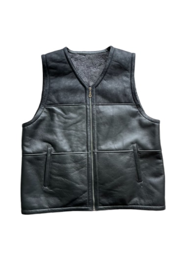 Erkek Deri Yelek İçi Kürk-dışı Süet Deri Klasik Yelek Siyah Xxl