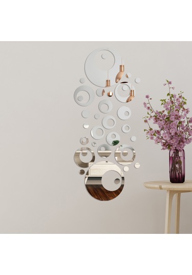 Xiyyadms 32 Parça/set Güneş Altınlı Akrilik Ayna Sticker, Ev Salonu Yatak Odası Dekorasyonu İçin, Çıkarılabilir Duvar Sticker Seti Gümüş