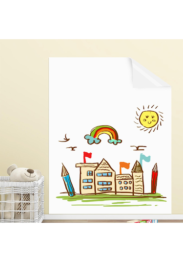 Dolıty Kuru Silme Tahta Etiket Çocuk Odası Duvar Masası 60cmx5m-beyaz