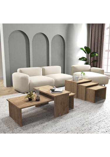 Vera 2 ' Li Orta Sehpa Ve Zigon Sehpa Seti , Servis Sehpası Sepet