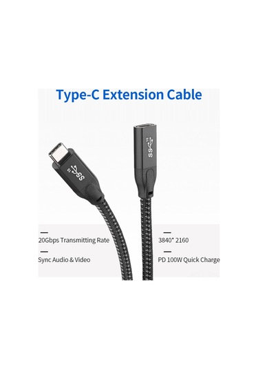 Reedark Type-c Uzantı Kablosu 0.3m Siyah - Pd 100w Hızlı Şarj, 20gbps Veri Transferi, 4k Video Ve Ses, Thunderbolt3 Dış Disk Uyumlu