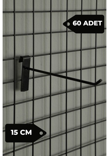 15 Cm 60 Adet Siyah Tel Pano Kancası Raf Askısı Siyah