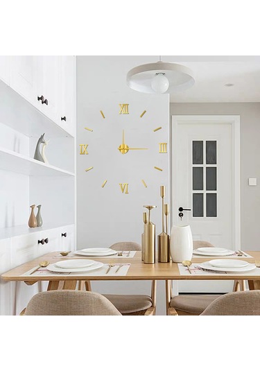 Lemestar Küçük Boy 40cm Altın Renkli Akrilik Duvar Saati - Sessiz Çalışma, 3d Dekoratif, Delik Açmadan Kurulum, Salon Ve Ev Dekoru Çok Renki