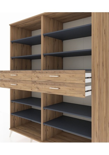 Kronos Gardrop 10 Raflı 4 Çekmeceli 176x59x221 Çam-antrasit/çam Antrasit/çam