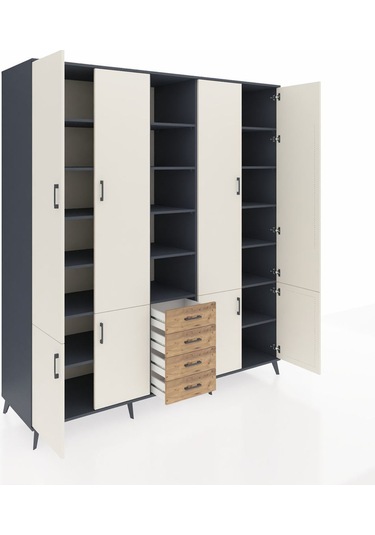 Kronos Dolap 17 Raflı 4 Çekmeceli 8 Kapaklı 220x59x243 Antrasit-aytaşı/çam Aytası/atlas Çam