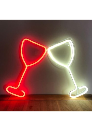 Kırmızı Proje Neon Led Aydınlatma Kadeh Gece Lambası Renkli