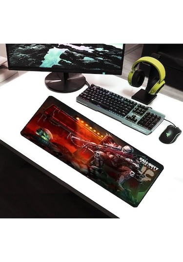 Alkese 70x30 Cm Cod Desenli Dikişli Kaydırmaz Tabanlı Oyuncu Mouse Pad