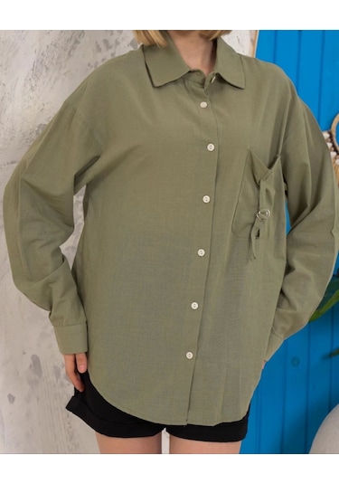 Relax Fit Keten Gömlek Haki S255349 Haki