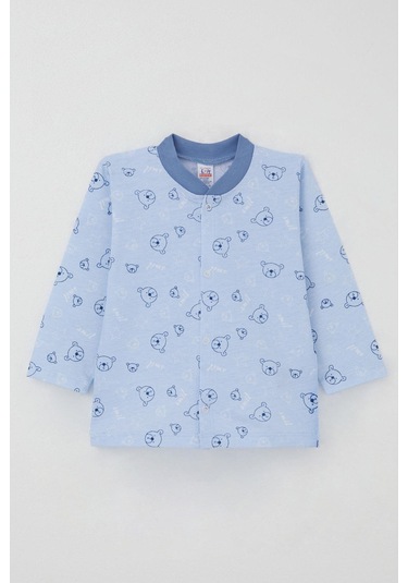 Breeze Erkek Bebek Pijama Takımı Sevimli Ayıcık Figürlü Yıldız Desenli 4 Ay-1 Yaş, Mavi Mavi