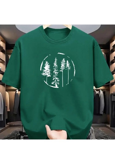 Guılan Erkek %100 Pamuk Orman Desenli Spor Tişörtgreen Green