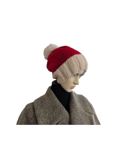 Nvsisters Kırmızı-beyaz Örgü Kışlık Unisex Bere Beyaz - Kırmızı