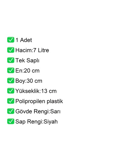 Kozmetik Ve Bijuteri Plastik Alışveriş El Sepeti 7 Litre Sarı 1 Adet / En:20 Boy:30 Yükseklik:13 Cm Sarı