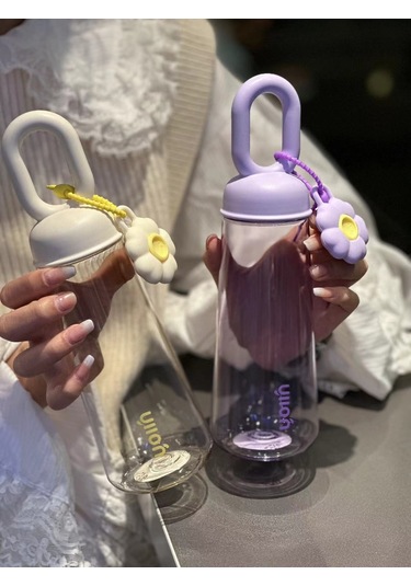 Jian Fan Petal Açık Plastik Su Bardağı Büyük Kapasiteli Taşınabiler Bardak - Pembe Pembe