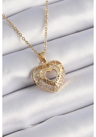 Dodes Dodes 316l Çelik Gold Renk Zirkon Taşlı Kalp Model Vintage Kadın Kolye Tg27bko9325 Çok Renkli