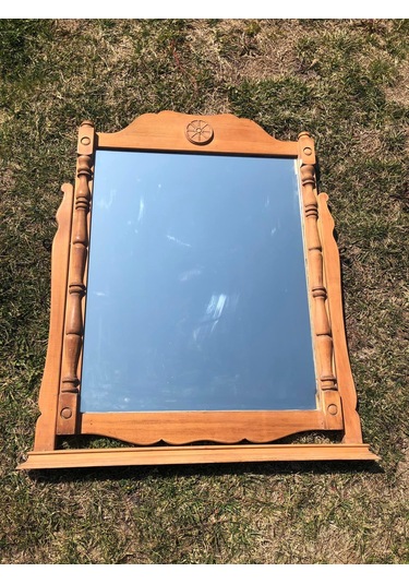 Vintage Oymalı Şifoniyer Aynası 74x102 cm - Dekoratif Standlı Ayn Kahverengi