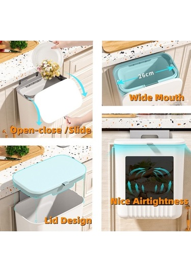 Tongxida 9l Mutfak Askılı Atık Kutusu Kapaklı Lavabo Altı Çöp Kutusu Kırmızı, Sürgülü Kapaklı Yeşil