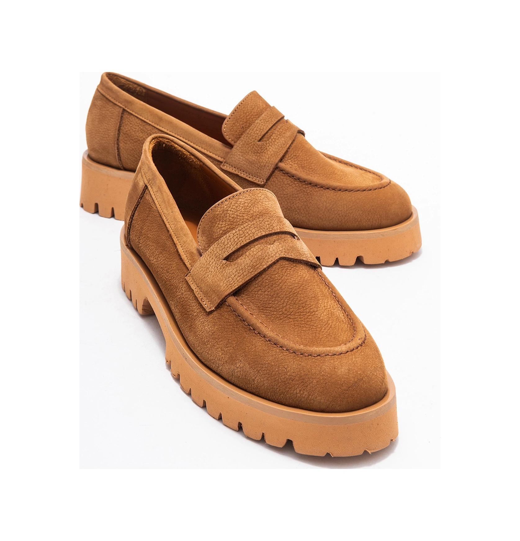 Vıonel Taba Nubuk Hakiki Deri Kadın Loafer Ayakkabı Taba Nubuk