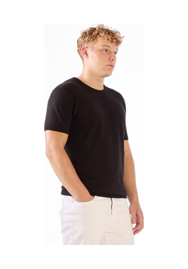 Dufy Siyah O Yaka Düz Renk Kısa Kollu Slim Fit Triko Tshirt Siyah